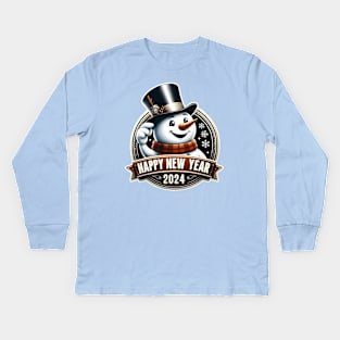 Frosty's Holiday Magic: Celebrate Christmas and Ring in the New Year with Whimsical Designs! Kids Long Sleeve T-Shirt